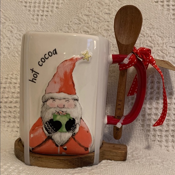 RAE DUNN Artisan Collection Santa Hot Beverage Mug With Wooden Spoon & Coaster - Picture 2 of 7